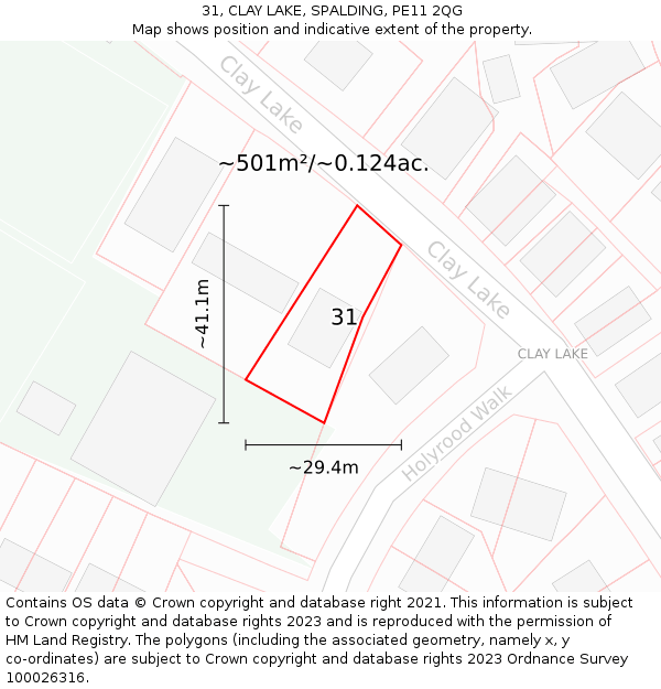 31, CLAY LAKE, SPALDING, PE11 2QG: Plot and title map