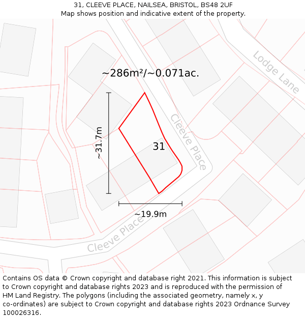 31, CLEEVE PLACE, NAILSEA, BRISTOL, BS48 2UF: Plot and title map