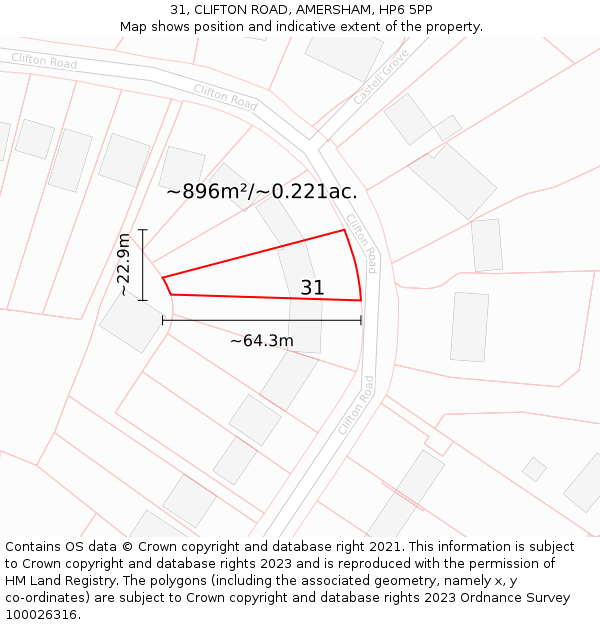 31, CLIFTON ROAD, AMERSHAM, HP6 5PP: Plot and title map