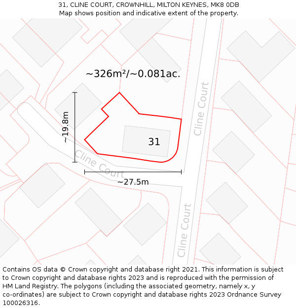 31, CLINE COURT, CROWNHILL, MILTON KEYNES, MK8 0DB: Plot and title map