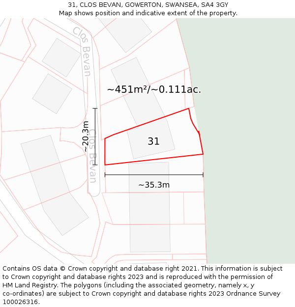 31, CLOS BEVAN, GOWERTON, SWANSEA, SA4 3GY: Plot and title map