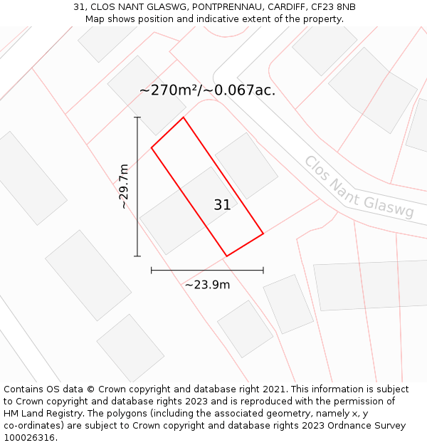 31, CLOS NANT GLASWG, PONTPRENNAU, CARDIFF, CF23 8NB: Plot and title map