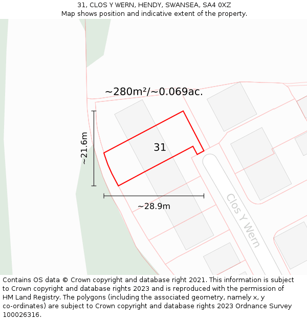 31, CLOS Y WERN, HENDY, SWANSEA, SA4 0XZ: Plot and title map