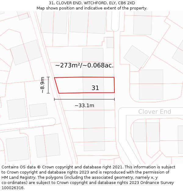 31, CLOVER END, WITCHFORD, ELY, CB6 2XD: Plot and title map