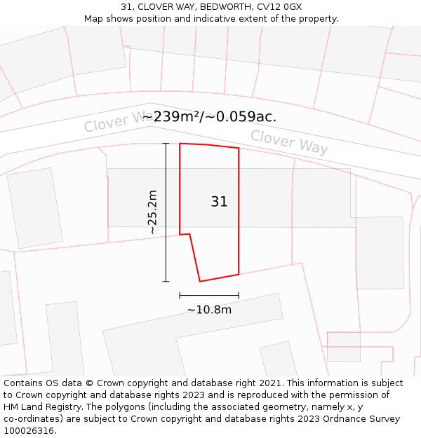 31, CLOVER WAY, BEDWORTH, CV12 0GX: Plot and title map