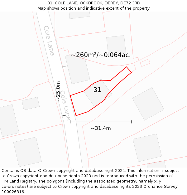 31, COLE LANE, OCKBROOK, DERBY, DE72 3RD: Plot and title map