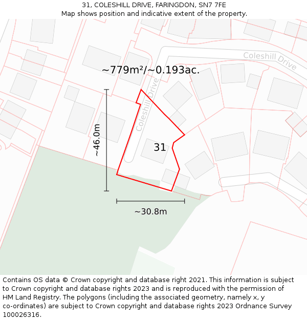 31, COLESHILL DRIVE, FARINGDON, SN7 7FE: Plot and title map