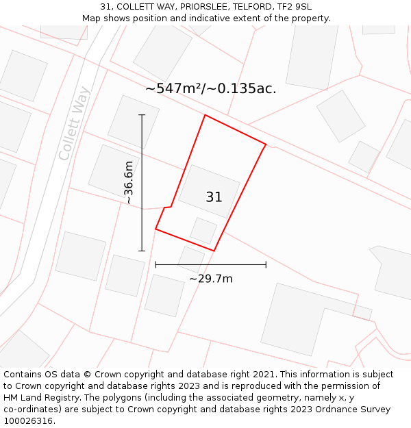 31, COLLETT WAY, PRIORSLEE, TELFORD, TF2 9SL: Plot and title map