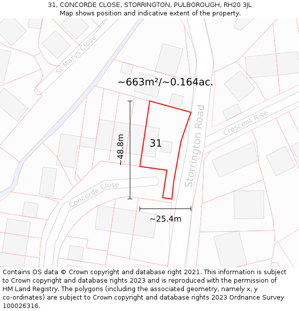 31, CONCORDE CLOSE, STORRINGTON, PULBOROUGH, RH20 3JL: Plot and title map