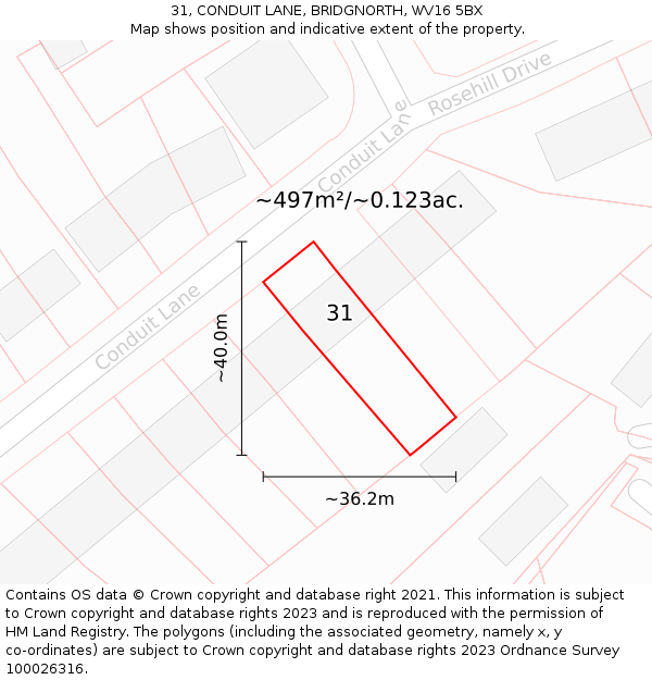 31, CONDUIT LANE, BRIDGNORTH, WV16 5BX: Plot and title map