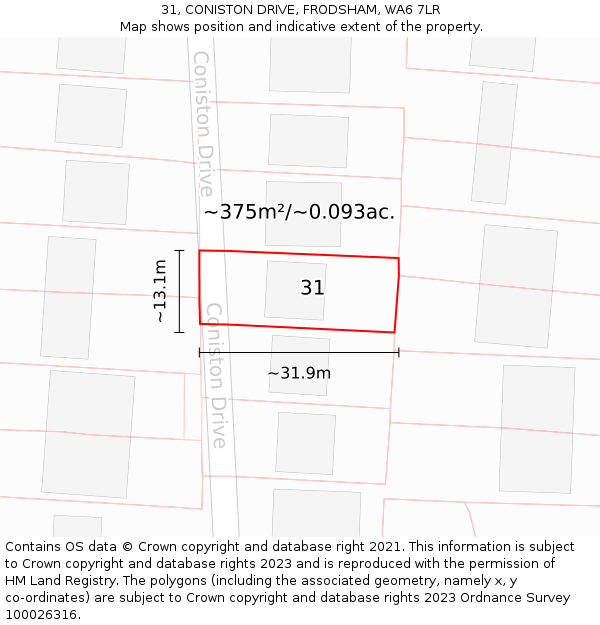 31, CONISTON DRIVE, FRODSHAM, WA6 7LR: Plot and title map