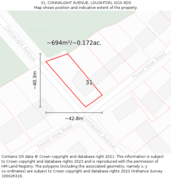 31, CONNAUGHT AVENUE, LOUGHTON, IG10 4DS: Plot and title map