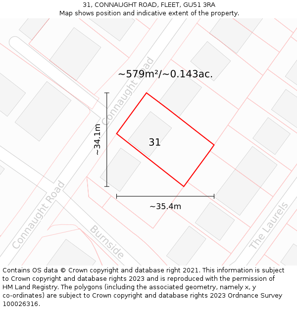 31, CONNAUGHT ROAD, FLEET, GU51 3RA: Plot and title map