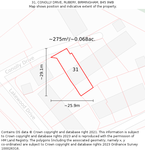 31, CONOLLY DRIVE, RUBERY, BIRMINGHAM, B45 9WB: Plot and title map