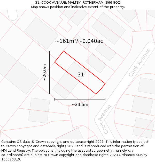 31, COOK AVENUE, MALTBY, ROTHERHAM, S66 8QZ: Plot and title map