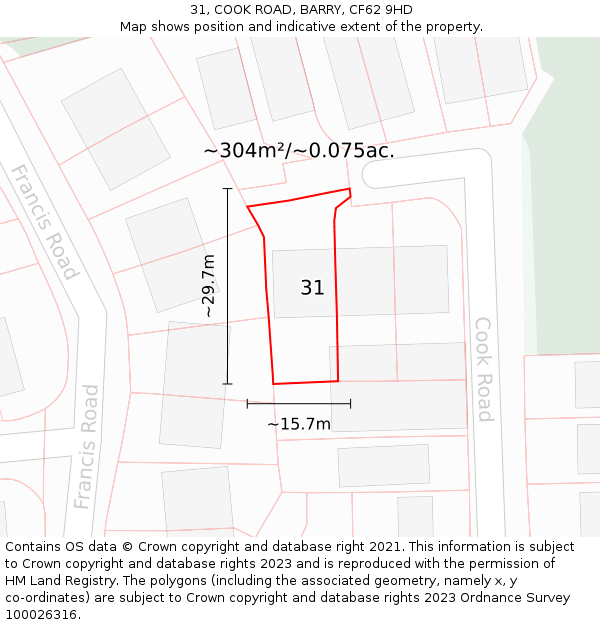 31, COOK ROAD, BARRY, CF62 9HD: Plot and title map