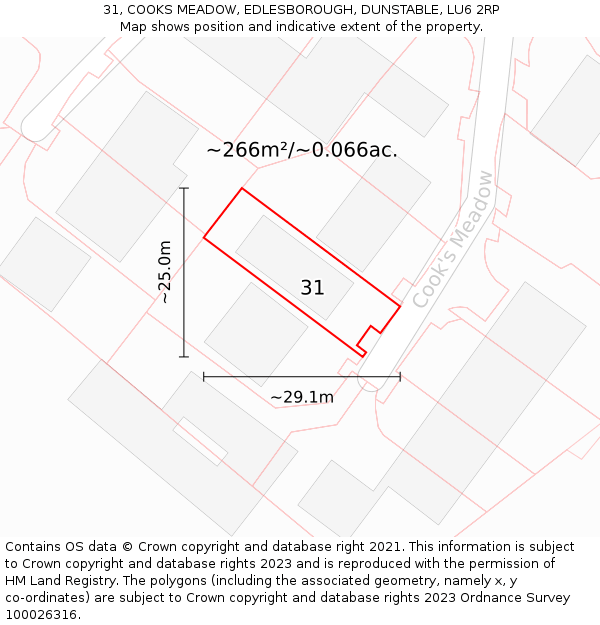 31, COOKS MEADOW, EDLESBOROUGH, DUNSTABLE, LU6 2RP: Plot and title map