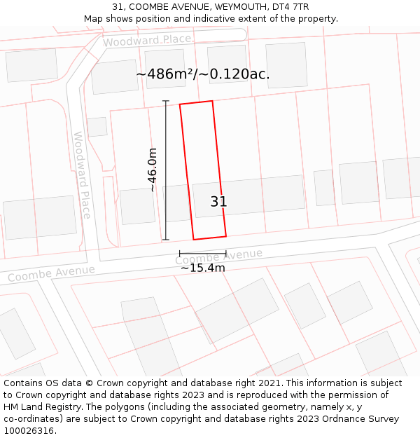 31, COOMBE AVENUE, WEYMOUTH, DT4 7TR: Plot and title map