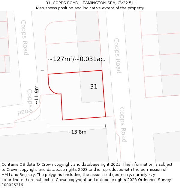 31, COPPS ROAD, LEAMINGTON SPA, CV32 5JH: Plot and title map