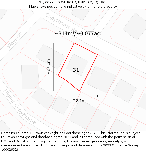 31, COPYTHORNE ROAD, BRIXHAM, TQ5 8QE: Plot and title map