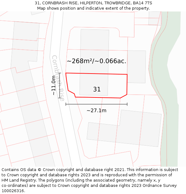 31, CORNBRASH RISE, HILPERTON, TROWBRIDGE, BA14 7TS: Plot and title map