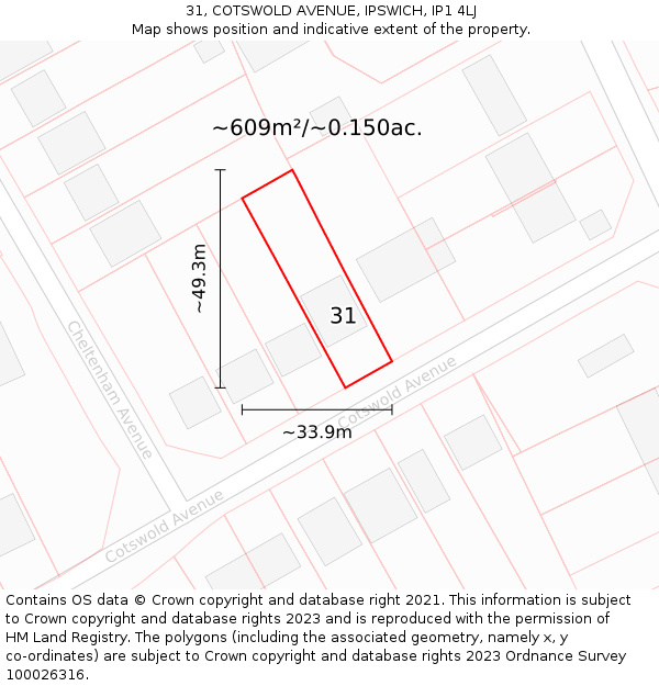 31, COTSWOLD AVENUE, IPSWICH, IP1 4LJ: Plot and title map