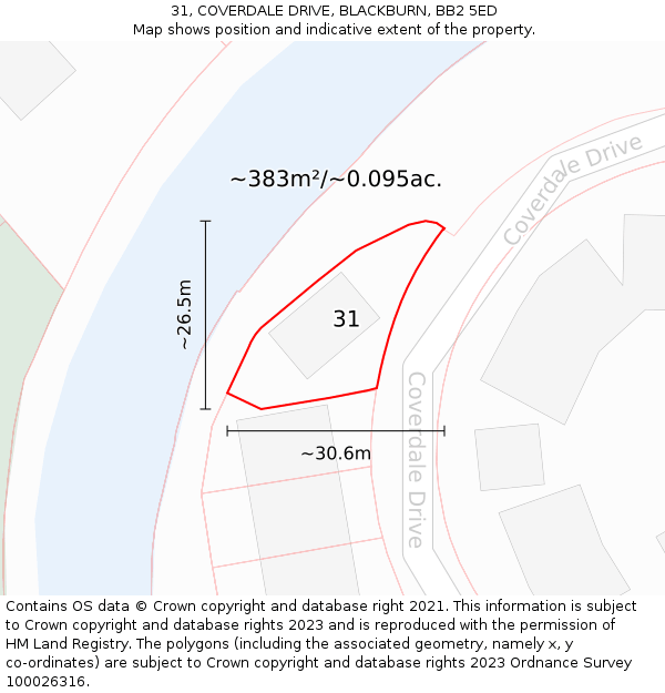 31, COVERDALE DRIVE, BLACKBURN, BB2 5ED: Plot and title map