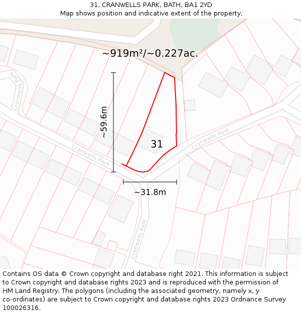 31, CRANWELLS PARK, BATH, BA1 2YD: Plot and title map