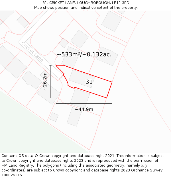 31, CRICKET LANE, LOUGHBOROUGH, LE11 3PD: Plot and title map