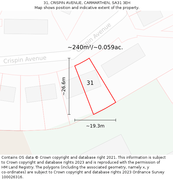 31, CRISPIN AVENUE, CARMARTHEN, SA31 3EH: Plot and title map