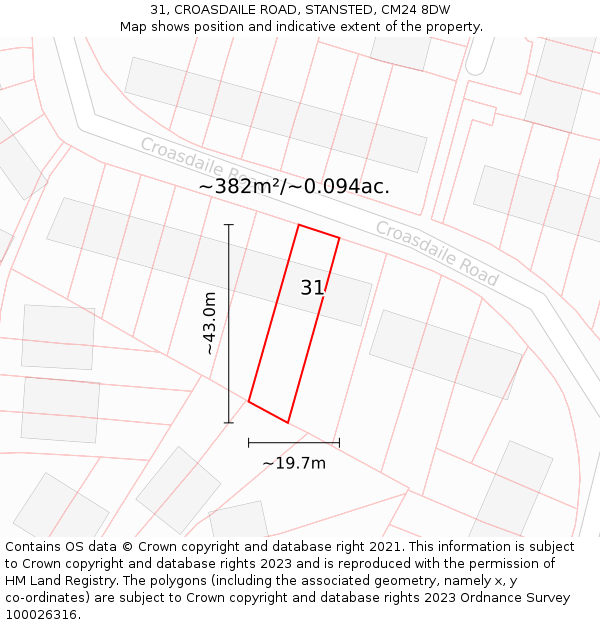 31, CROASDAILE ROAD, STANSTED, CM24 8DW: Plot and title map