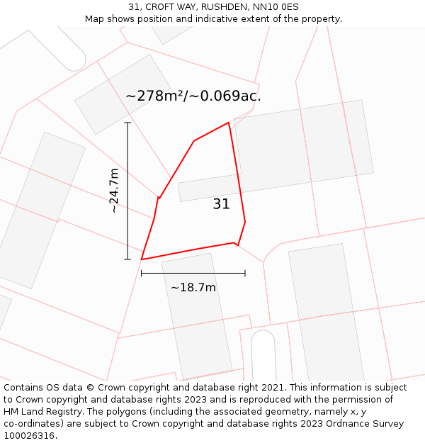 31, CROFT WAY, RUSHDEN, NN10 0ES: Plot and title map