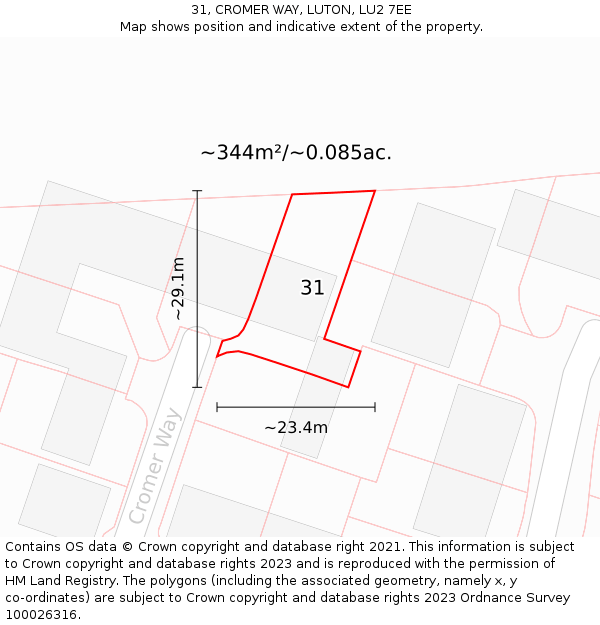 31, CROMER WAY, LUTON, LU2 7EE: Plot and title map