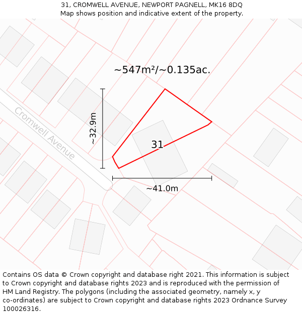 31, CROMWELL AVENUE, NEWPORT PAGNELL, MK16 8DQ: Plot and title map