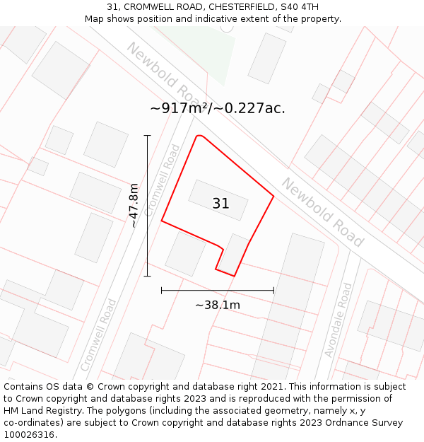 31, CROMWELL ROAD, CHESTERFIELD, S40 4TH: Plot and title map