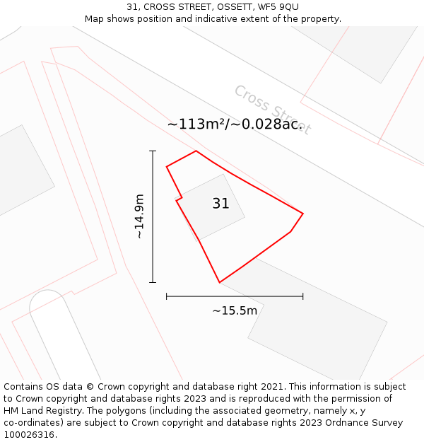 31, CROSS STREET, OSSETT, WF5 9QU: Plot and title map