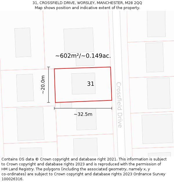 31, CROSSFIELD DRIVE, WORSLEY, MANCHESTER, M28 2QQ: Plot and title map