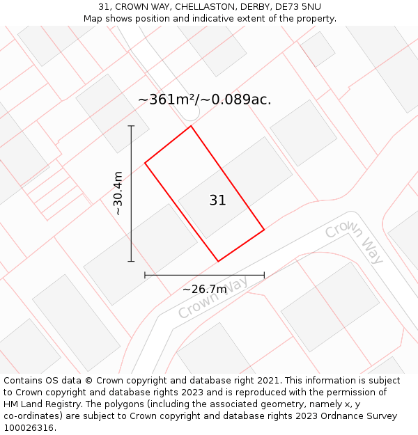 31, CROWN WAY, CHELLASTON, DERBY, DE73 5NU: Plot and title map