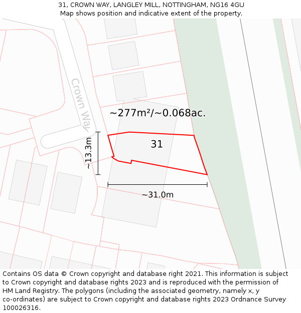 31, CROWN WAY, LANGLEY MILL, NOTTINGHAM, NG16 4GU: Plot and title map