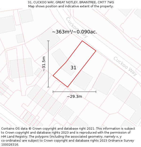 31, CUCKOO WAY, GREAT NOTLEY, BRAINTREE, CM77 7WG: Plot and title map