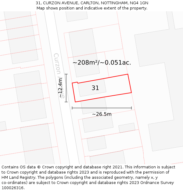 31, CURZON AVENUE, CARLTON, NOTTINGHAM, NG4 1GN: Plot and title map