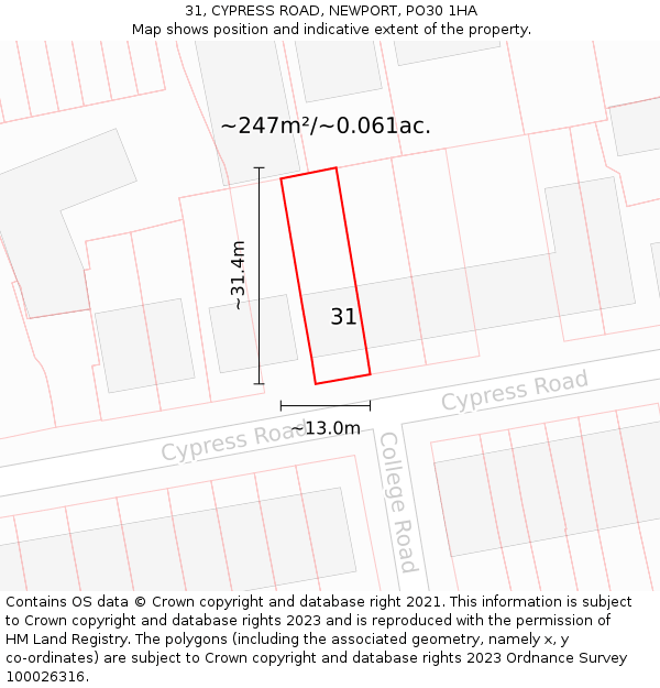 31, CYPRESS ROAD, NEWPORT, PO30 1HA: Plot and title map