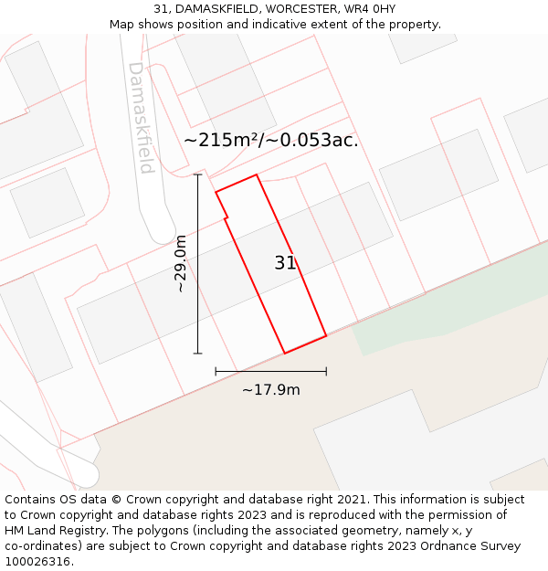 31, DAMASKFIELD, WORCESTER, WR4 0HY: Plot and title map