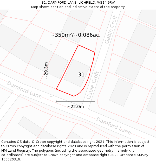 31, DARNFORD LANE, LICHFIELD, WS14 9RW: Plot and title map