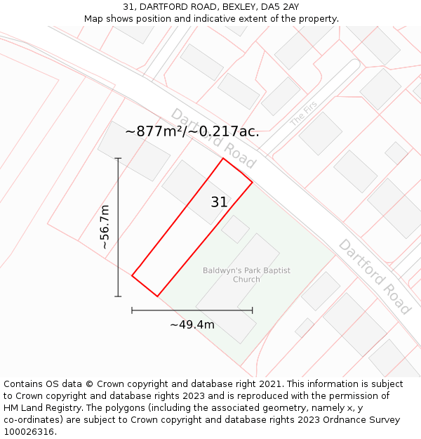 31, DARTFORD ROAD, BEXLEY, DA5 2AY: Plot and title map