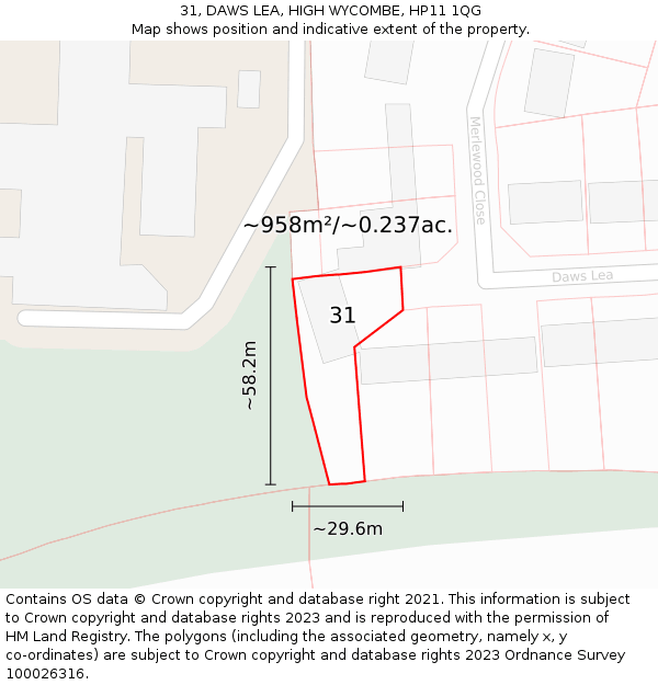 31, DAWS LEA, HIGH WYCOMBE, HP11 1QG: Plot and title map