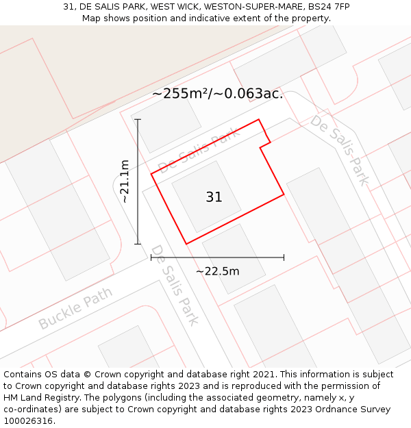 31, DE SALIS PARK, WEST WICK, WESTON-SUPER-MARE, BS24 7FP: Plot and title map