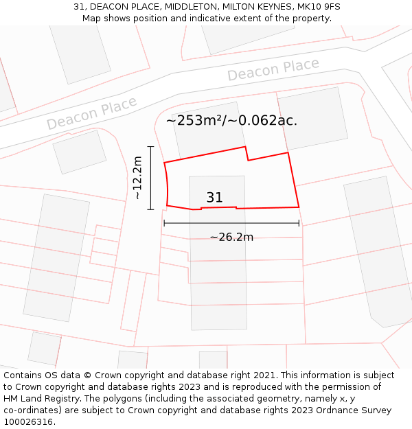 31, DEACON PLACE, MIDDLETON, MILTON KEYNES, MK10 9FS: Plot and title map