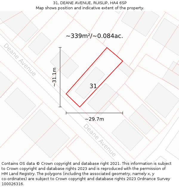 31, DEANE AVENUE, RUISLIP, HA4 6SP: Plot and title map