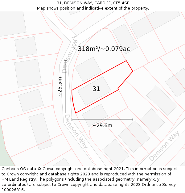 31, DENISON WAY, CARDIFF, CF5 4SF: Plot and title map